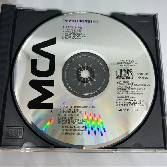 EUC-THE WHO GREATEST HITS 1983 MCA BMG CD USA D164160 MCAD-1496 Vintage - Picture 4 of 6